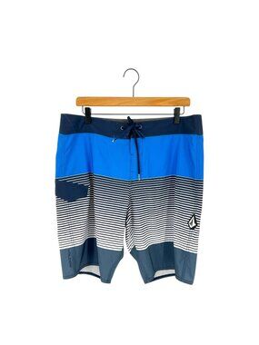 VOLCOM MOD-TECH Mens Board Shorts Striped Swimming Trunks | 34